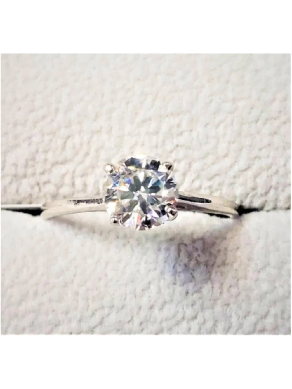 Engagement Ring 10 KT White Gold & Round Moissanite Size 6.5 Retail Value $1030
